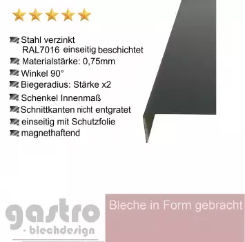 Dachwinkel Kantenschutz Stahl verzinkt, 0,75mm stark, RAL 7016 Anthrazitgrau
